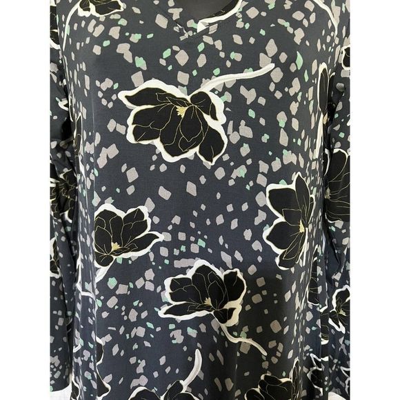 LOGO women Floral Split Back Top by Lori Goldstein Rayon 230 Shadow - Picture 7 of 7